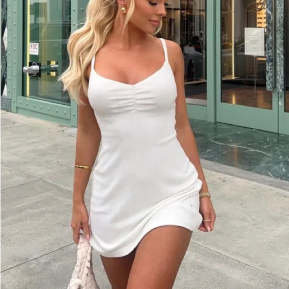 White Fox Boutique Show Me Around Mini Lace Pointelle Summer Dress White Small S